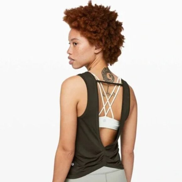 lululemon athletica Tops - Lululemon Athletica Dark Olive Green Twisted Back Tank Top